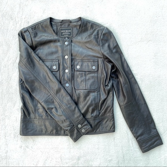 Lucky Brand Black Lamb Leather Moto Jacket Size Small - Picture 7 of 16